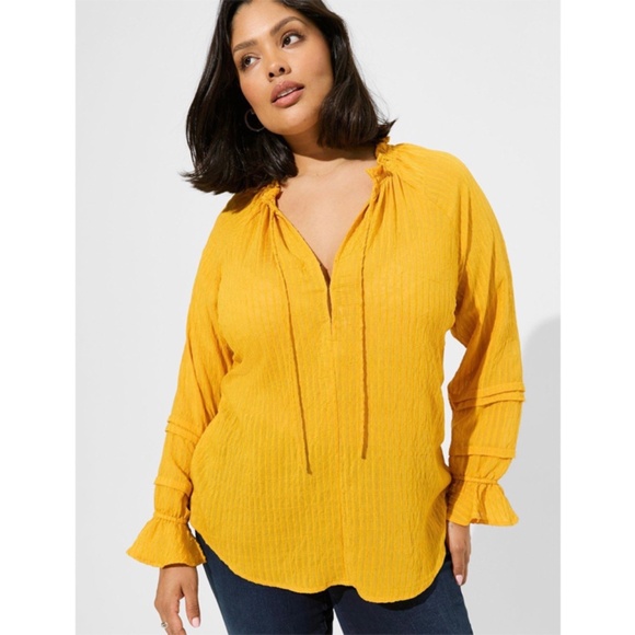 TORRID Gauze Lace-Up Peasant Top SZ  1 - Picture 1 of 7